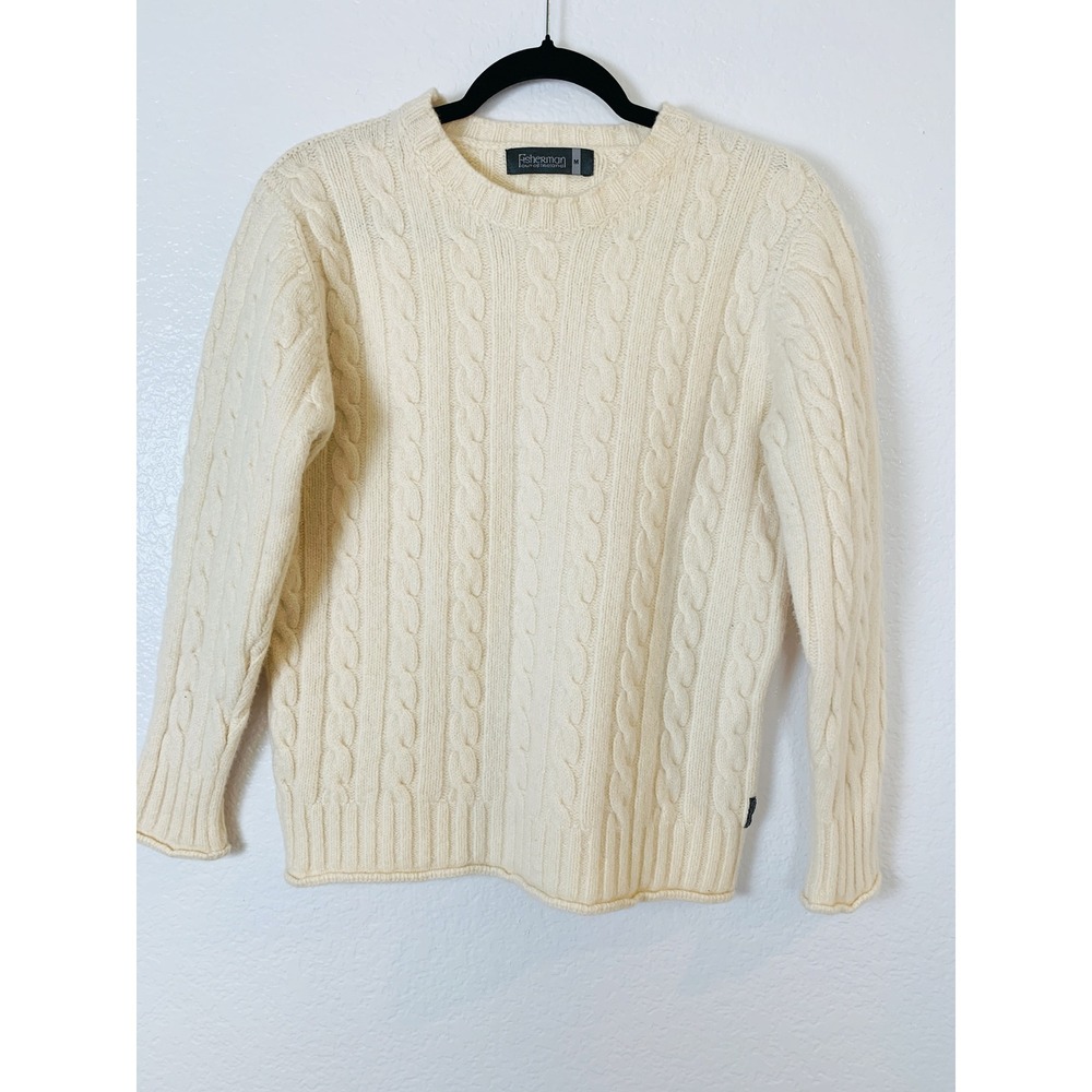 Fisherman Out of Ireland Sweater Womens M Cream Wool Cashmere Cable Knit Aran